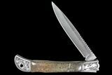 Pocketknife With Fossil Dinosaur Bone (Gembone) Inlays #136588-1